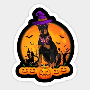 Funny Witch Hat Pumpkin Doberman Halloween Sticker